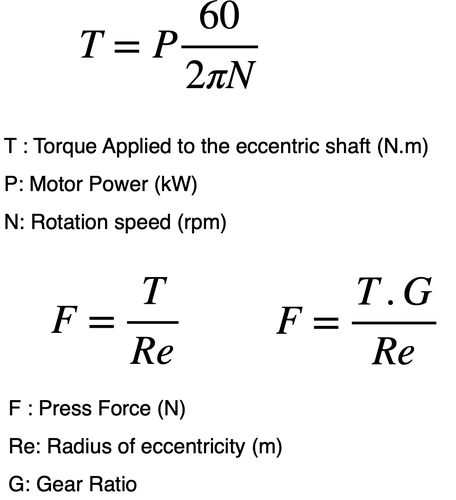 eccentric press force equations